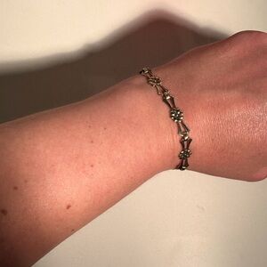ART DECO VNTG Sterling Silver 14K Gold-Washed Flower Chain Link Bracelet